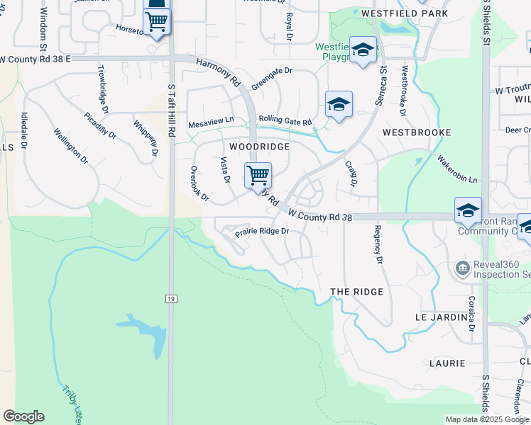 map of restaurants, bars, coffee shops, grocery stores, and more near 1715 West Harmony Road in Fort Collins