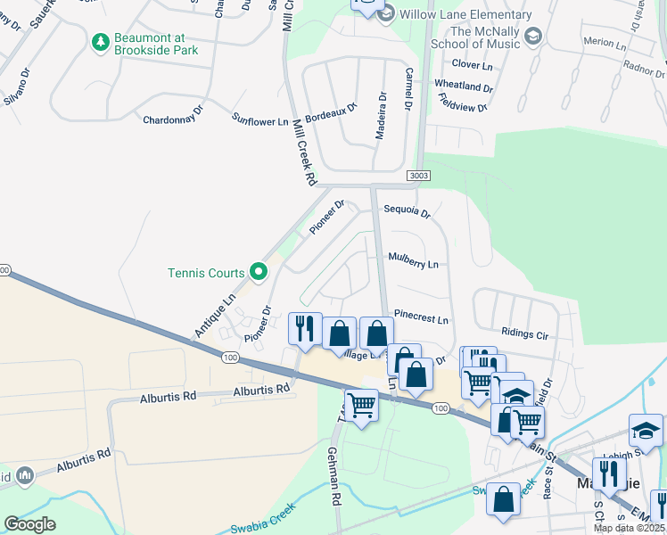 map of restaurants, bars, coffee shops, grocery stores, and more near 6626 Blue Heather Court in Macungie