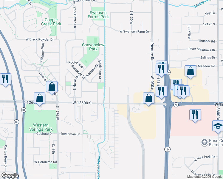 map of restaurants, bars, coffee shops, grocery stores, and more near 12503 South 4260 West in Riverton