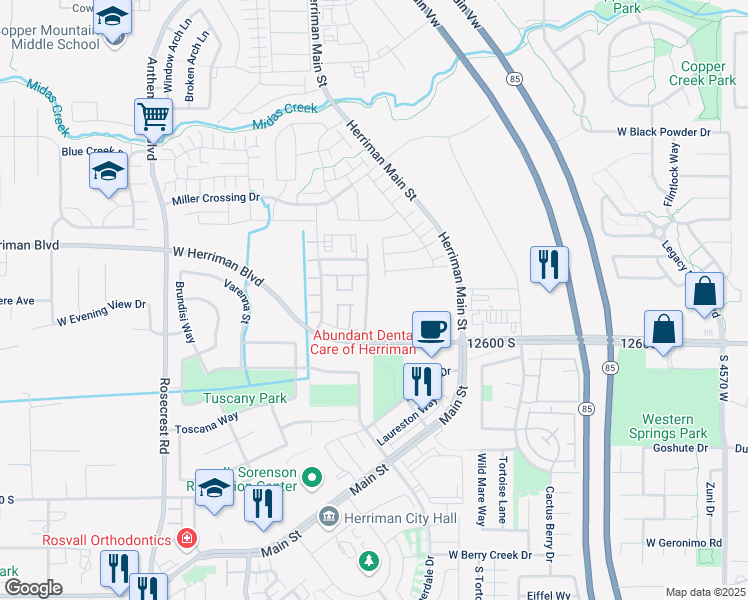 map of restaurants, bars, coffee shops, grocery stores, and more near 12506 Terrameer Avenue in Herriman