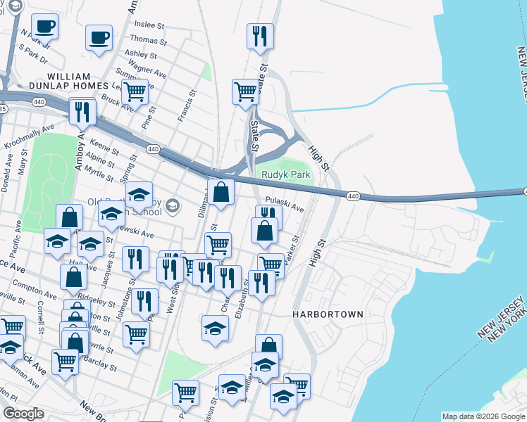 map of restaurants, bars, coffee shops, grocery stores, and more near 773 Central Place in Perth Amboy
