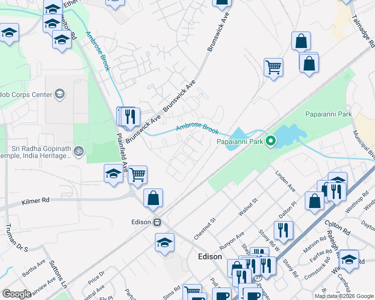 map of restaurants, bars, coffee shops, grocery stores, and more near 1640 Raspberry Court in Edison