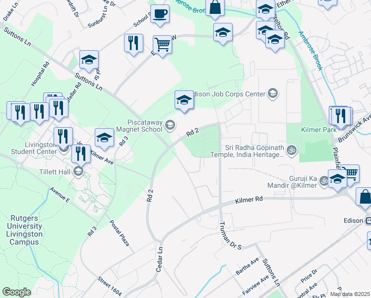 map of restaurants, bars, coffee shops, grocery stores, and more near 111 Truman Drive South in Edison