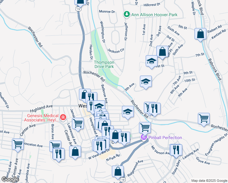 map of restaurants, bars, coffee shops, grocery stores, and more near 44 Rochester Road in Pittsburgh