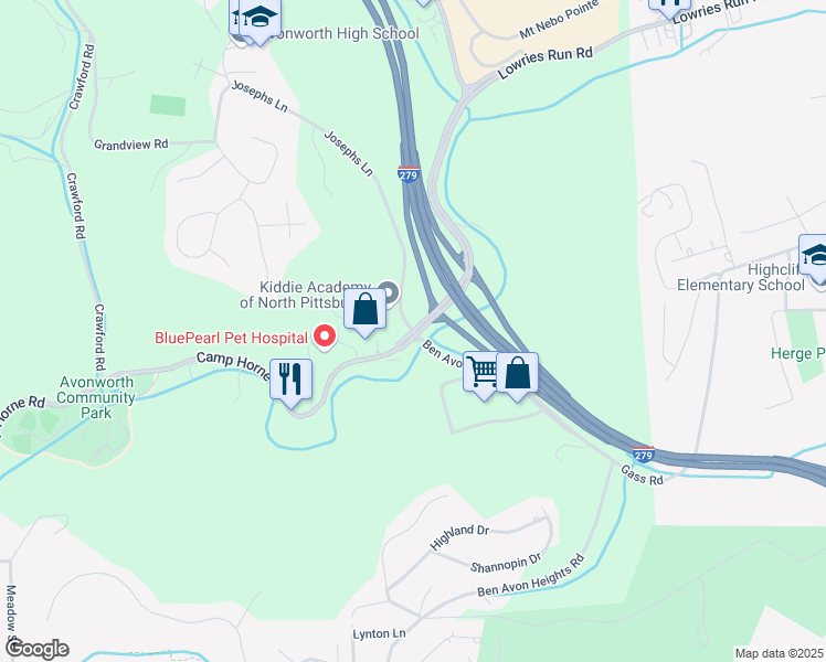 map of restaurants, bars, coffee shops, grocery stores, and more near 976-982 Camp Horne Rd in Pittsburgh