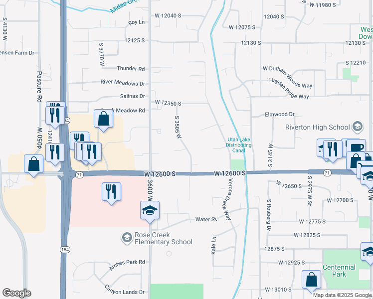 map of restaurants, bars, coffee shops, grocery stores, and more near 12188 South 3450 West in Riverton