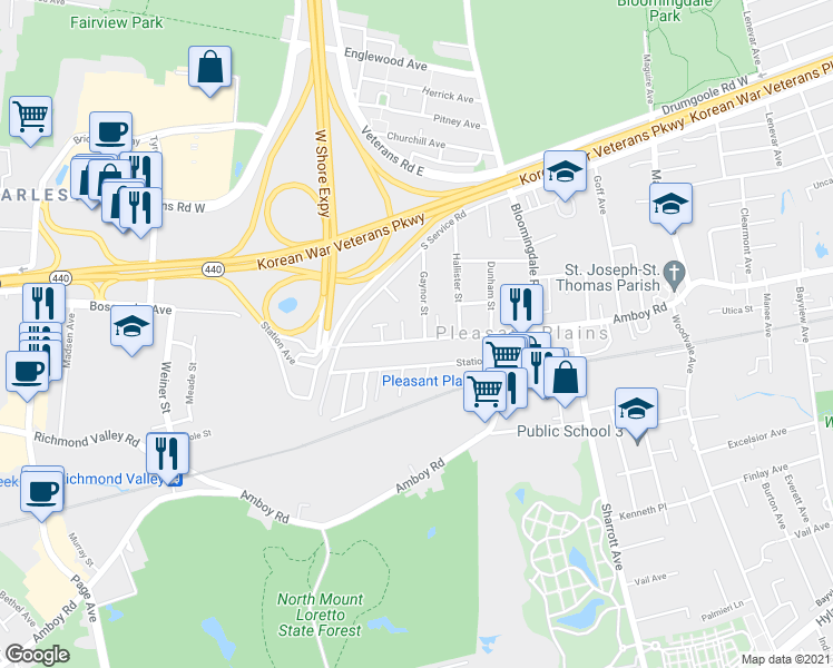 map of restaurants, bars, coffee shops, grocery stores, and more near 6 Gaynor Street in Staten Island