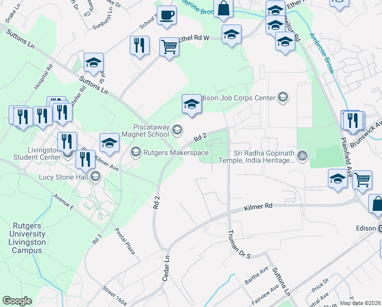 map of restaurants, bars, coffee shops, grocery stores, and more near 111 Truman Drive South in Edison