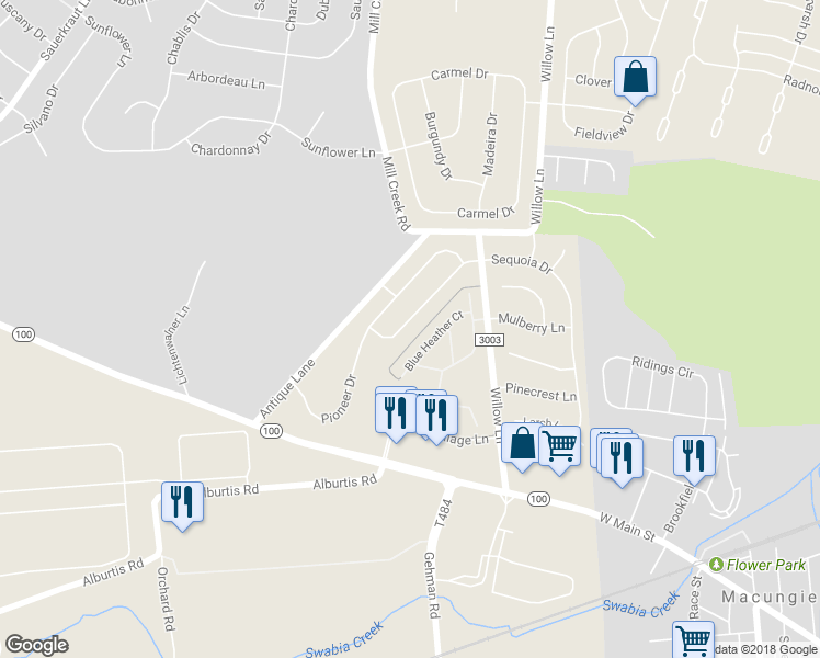 map of restaurants, bars, coffee shops, grocery stores, and more near 2786 Sequoia Drive in Macungie
