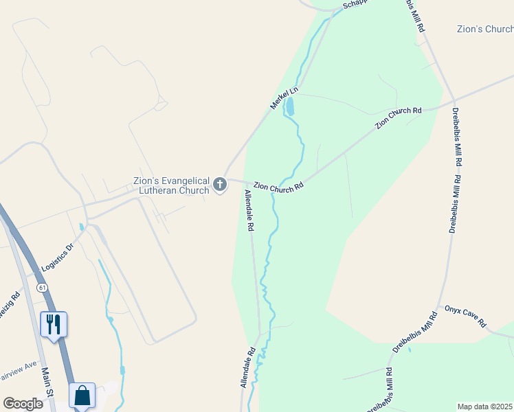 map of restaurants, bars, coffee shops, grocery stores, and more near 30 Allendale Road in Shoemakersville