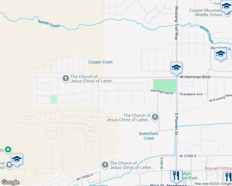 map of restaurants, bars, coffee shops, grocery stores, and more near 6303 Heritage Hill Drive in Herriman