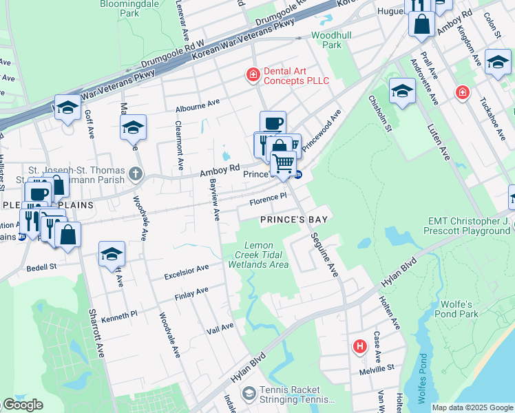 map of restaurants, bars, coffee shops, grocery stores, and more near 42 Florence Place in Staten Island