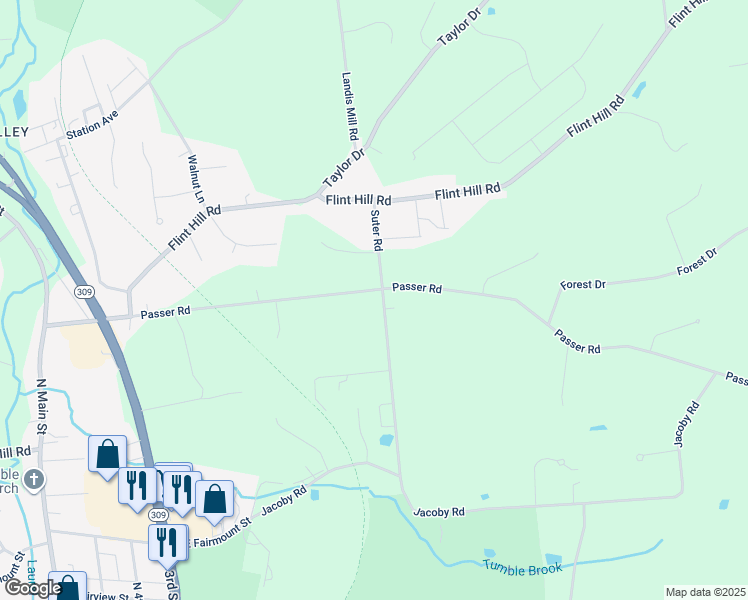 map of restaurants, bars, coffee shops, grocery stores, and more near 7002 Passer Road in Coopersburg