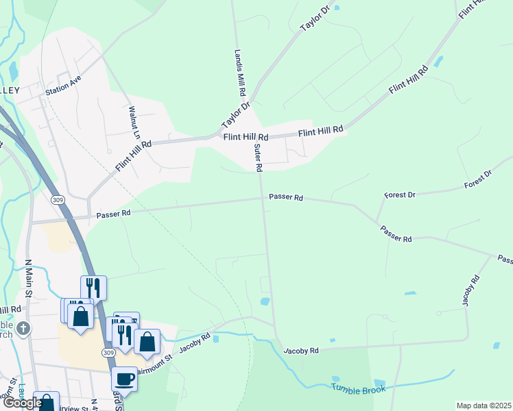map of restaurants, bars, coffee shops, grocery stores, and more near 7002 Passer Rd in Coopersburg