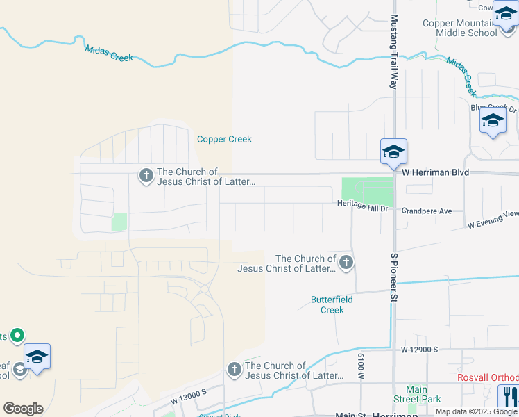 map of restaurants, bars, coffee shops, grocery stores, and more near 6303 Heritage Hill Drive in Herriman