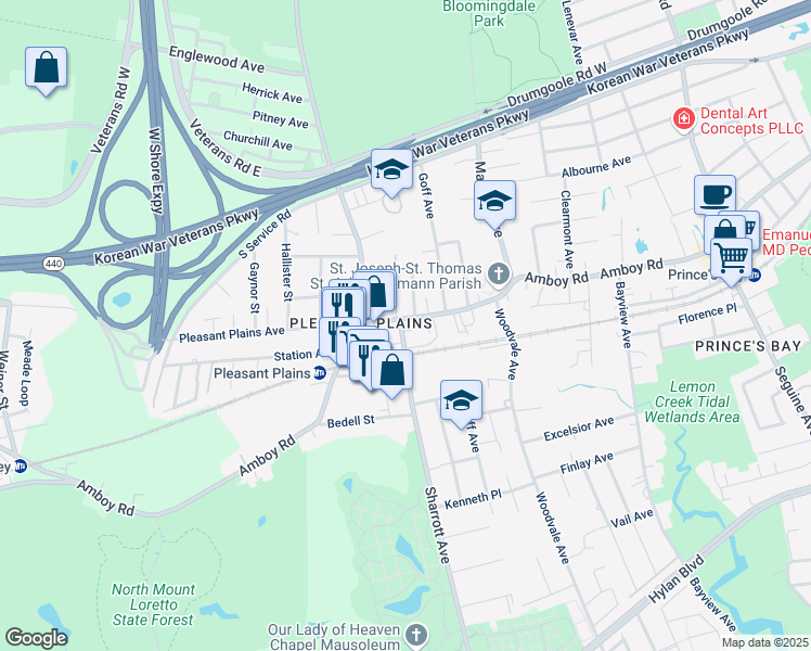 map of restaurants, bars, coffee shops, grocery stores, and more near 6232 Amboy Road in Staten Island