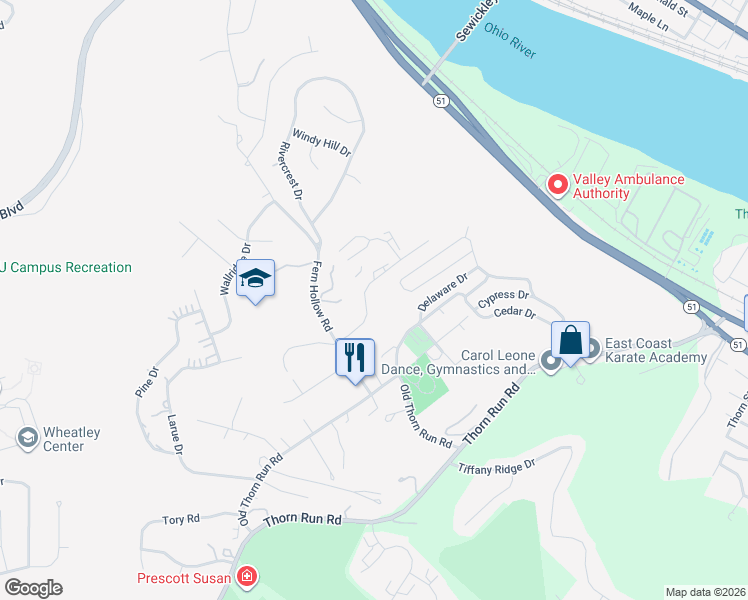 map of restaurants, bars, coffee shops, grocery stores, and more near 320 Lee Drive in Moon
