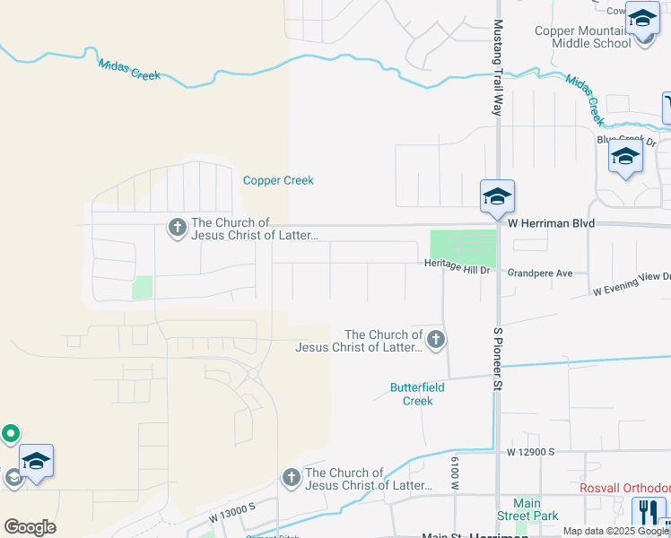 map of restaurants, bars, coffee shops, grocery stores, and more near 6303 Heritage Hill Drive in Herriman