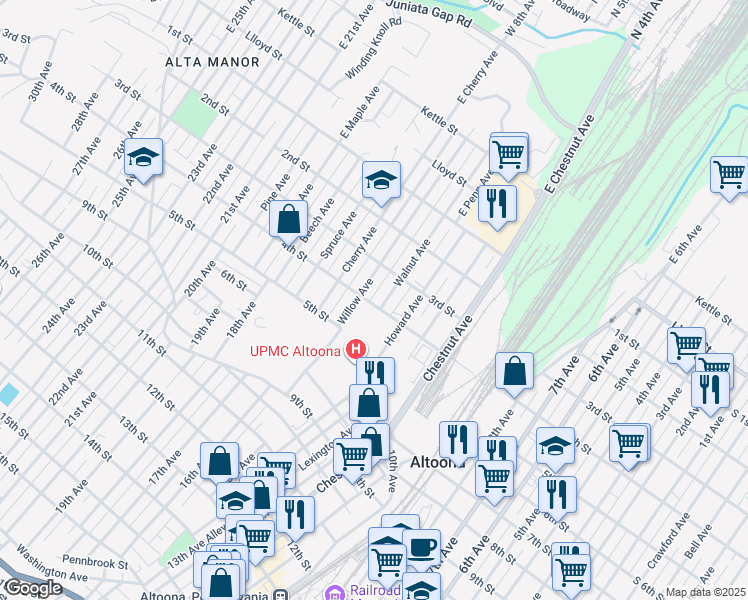 map of restaurants, bars, coffee shops, grocery stores, and more near 1506-08 4th Street in Altoona