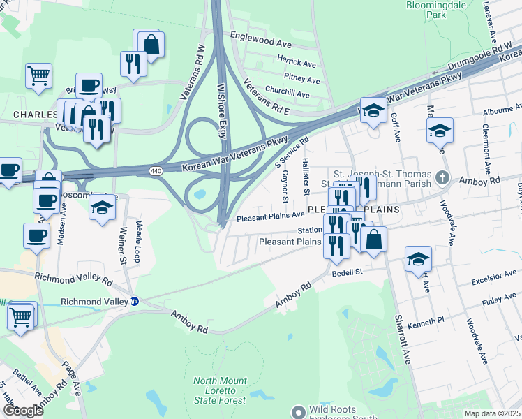 map of restaurants, bars, coffee shops, grocery stores, and more near 7 Stalie Court in Staten Island