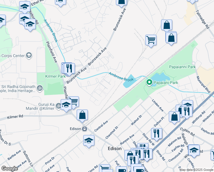 map of restaurants, bars, coffee shops, grocery stores, and more near 1730 Raspberry Court in Edison