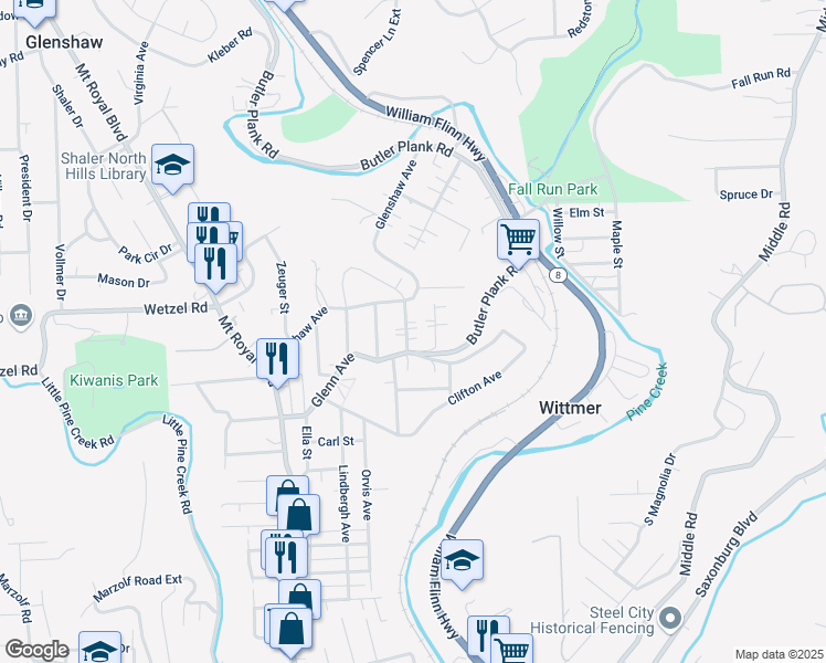 map of restaurants, bars, coffee shops, grocery stores, and more near 1489 Maple Avenue in Glenshaw
