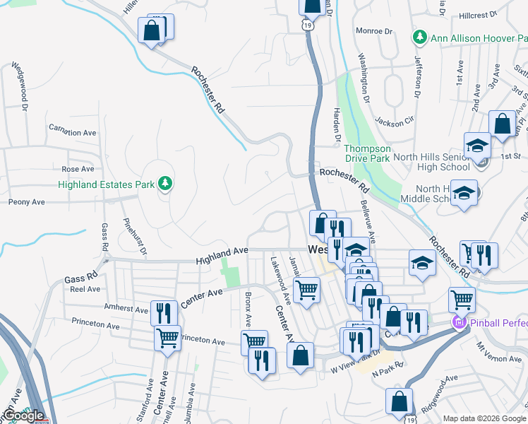 map of restaurants, bars, coffee shops, grocery stores, and more near 19 Marquette Road in Pittsburgh