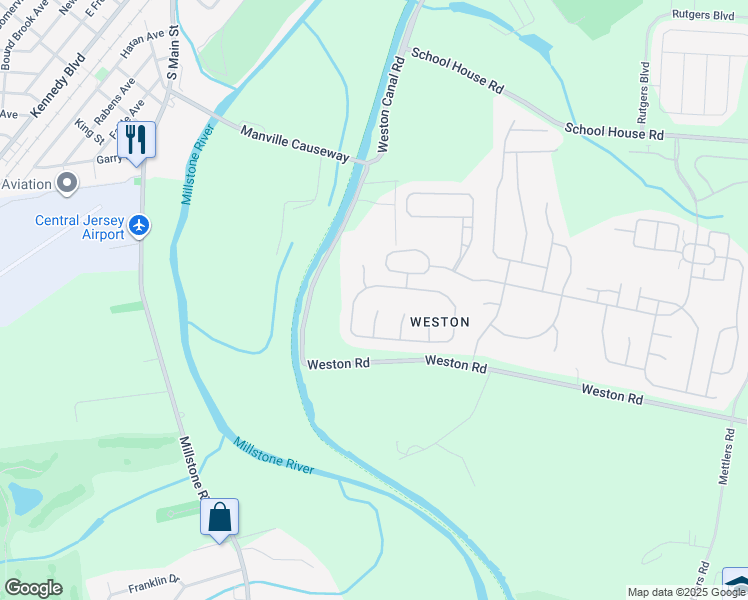 map of restaurants, bars, coffee shops, grocery stores, and more near 14 Independence Court in Franklin Township