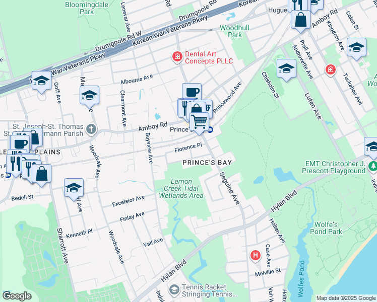 map of restaurants, bars, coffee shops, grocery stores, and more near 42 Florence Place in Staten Island