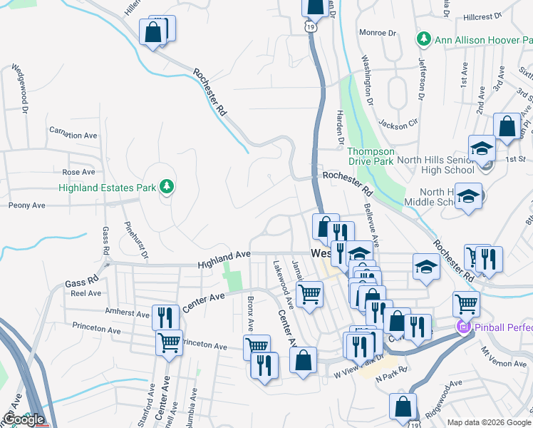 map of restaurants, bars, coffee shops, grocery stores, and more near 19 Marquette Road in Pittsburgh