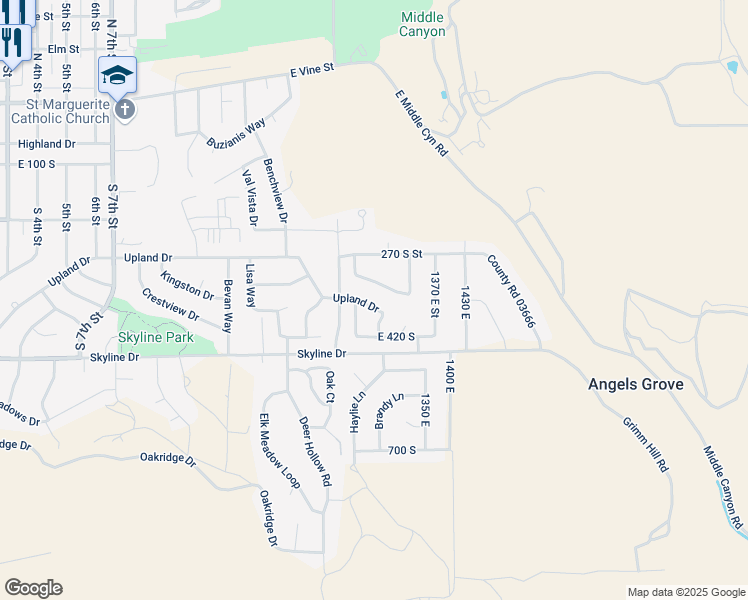 map of restaurants, bars, coffee shops, grocery stores, and more near 1261 Upland Drive in Tooele