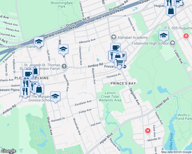 map of restaurants, bars, coffee shops, grocery stores, and more near 51 Bayview Avenue in Staten Island