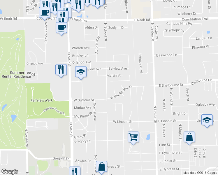 map of restaurants, bars, coffee shops, grocery stores, and more near 1007 Sheryl Lane in Normal