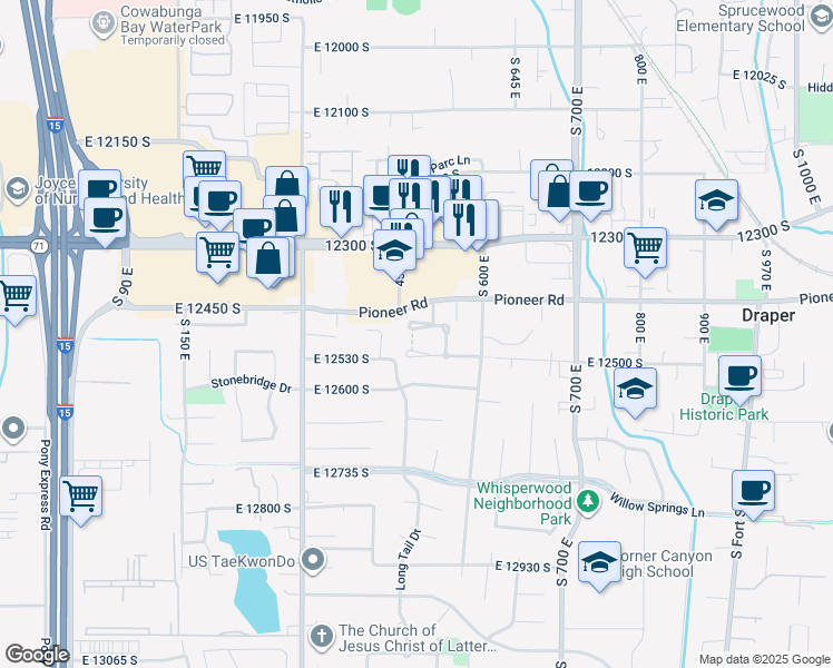 map of restaurants, bars, coffee shops, grocery stores, and more near 480 Foxstone Cove in Draper