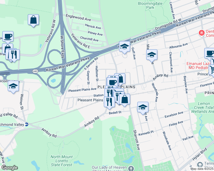 map of restaurants, bars, coffee shops, grocery stores, and more near 37 Pleasant Plains Avenue in Staten Island