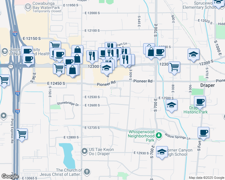 map of restaurants, bars, coffee shops, grocery stores, and more near 480 Foxstone Cove in Draper