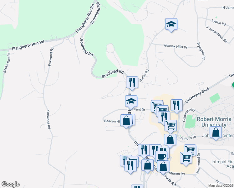 map of restaurants, bars, coffee shops, grocery stores, and more near 1002 Landing Lane in Carnot-Moon