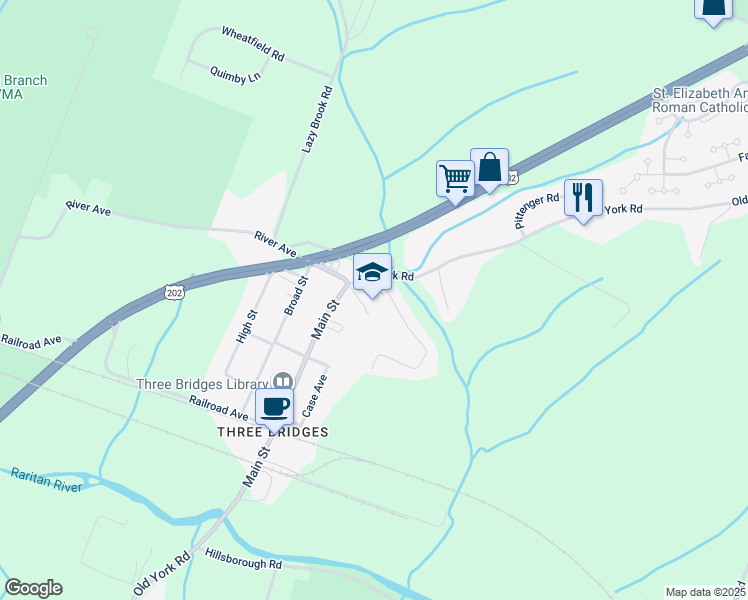 map of restaurants, bars, coffee shops, grocery stores, and more near 480 Main Street in Readington Township