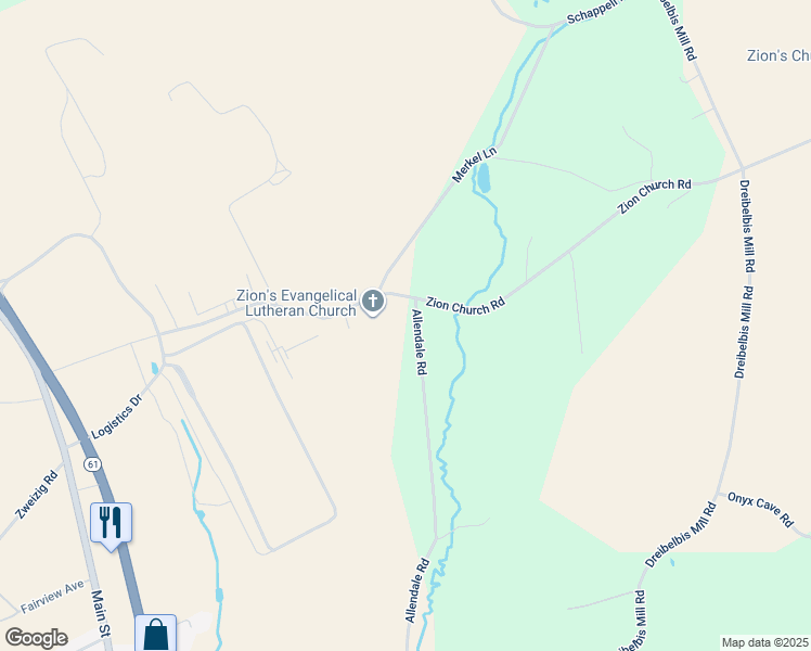 map of restaurants, bars, coffee shops, grocery stores, and more near 30 Allendale Road in Shoemakersville