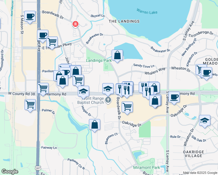 map of restaurants, bars, coffee shops, grocery stores, and more near in Fort Collins