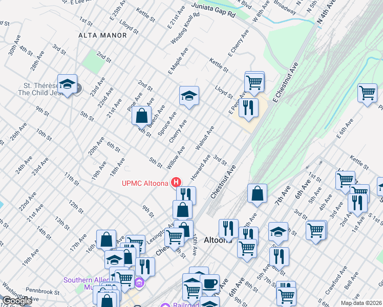 map of restaurants, bars, coffee shops, grocery stores, and more near 1506-08 4th St in Altoona