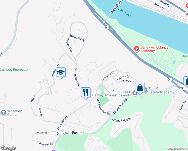 map of restaurants, bars, coffee shops, grocery stores, and more near 410 Lee Drive in Moon
