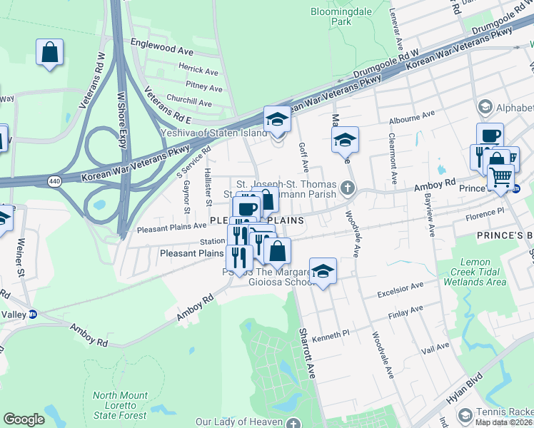 map of restaurants, bars, coffee shops, grocery stores, and more near in Staten Island