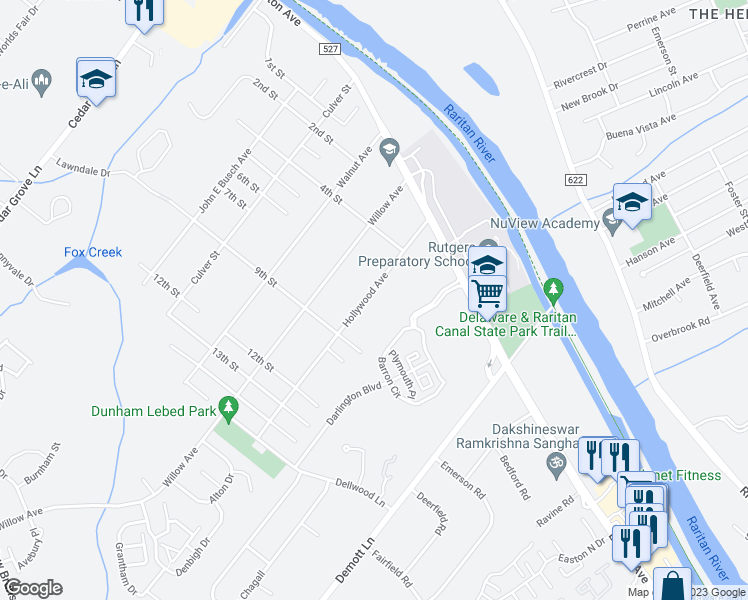 map of restaurants, bars, coffee shops, grocery stores, and more near 54 Hollywood Avenue in Franklin Township