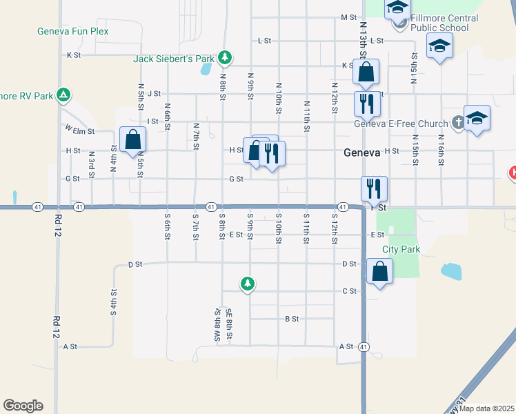 map of restaurants, bars, coffee shops, grocery stores, and more near 923 F Street in Geneva