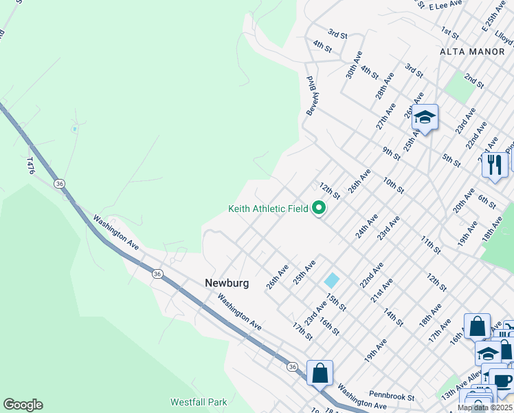 map of restaurants, bars, coffee shops, grocery stores, and more near 1400 29th Avenue in Altoona