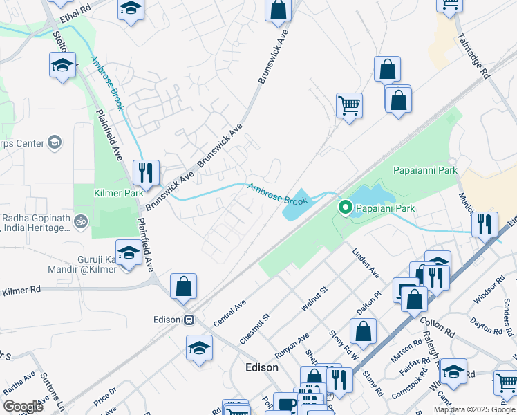 map of restaurants, bars, coffee shops, grocery stores, and more near 16 Raspberry Court in Edison