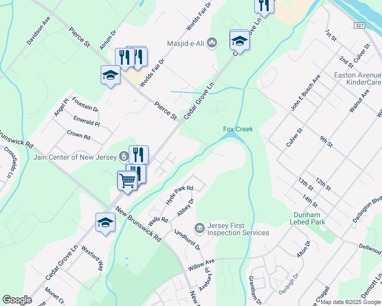 map of restaurants, bars, coffee shops, grocery stores, and more near 45 Freemont Court in Franklin Township
