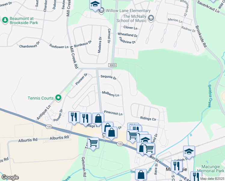 map of restaurants, bars, coffee shops, grocery stores, and more near 3046 Magnolia Cir in Macungie