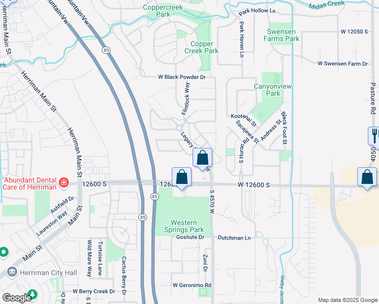 map of restaurants, bars, coffee shops, grocery stores, and more near 12491 Rampart Way in Herriman